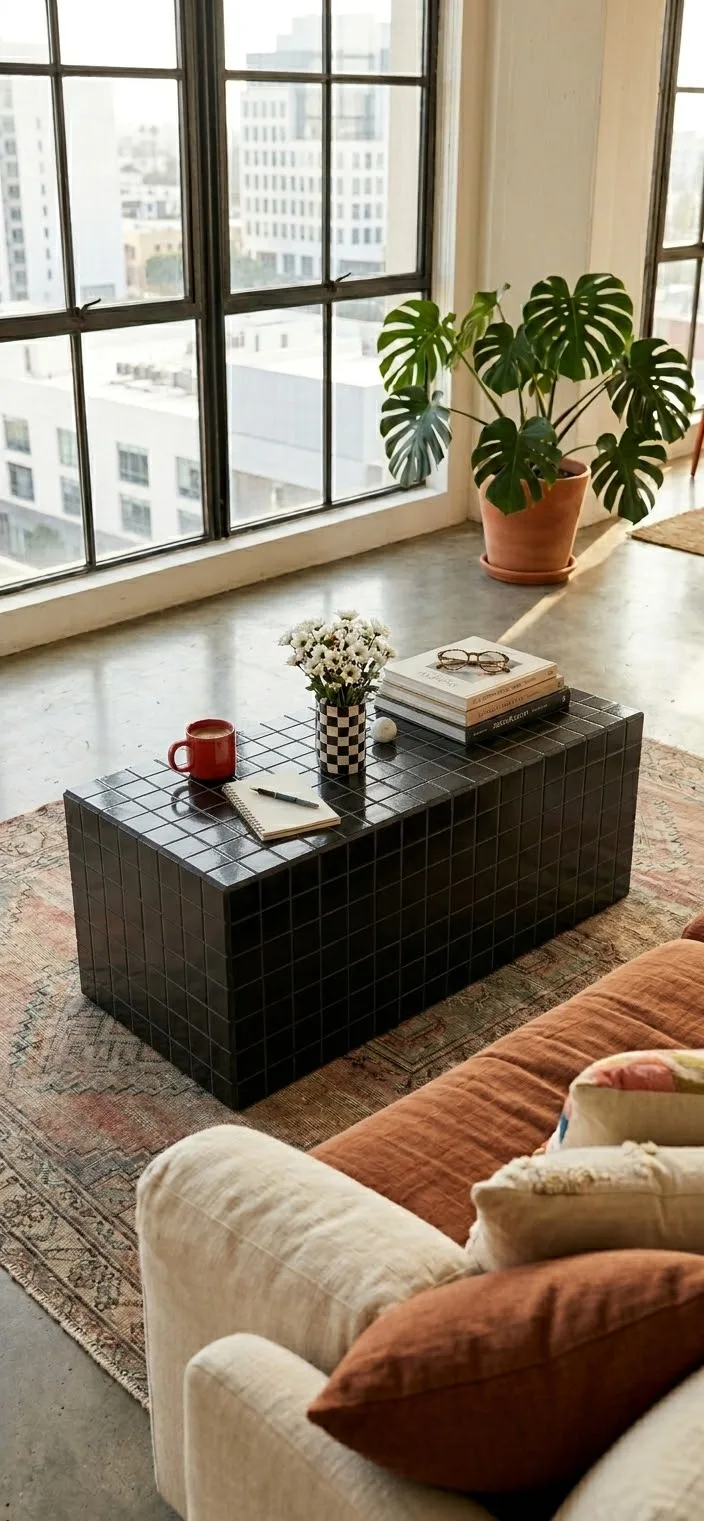 Black Orbit coffee table in a sunlit living room