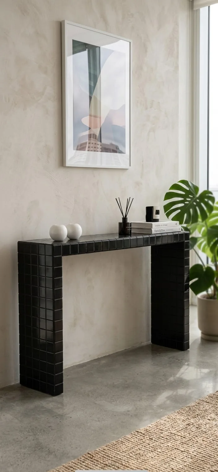 Black Plane console table in a living space