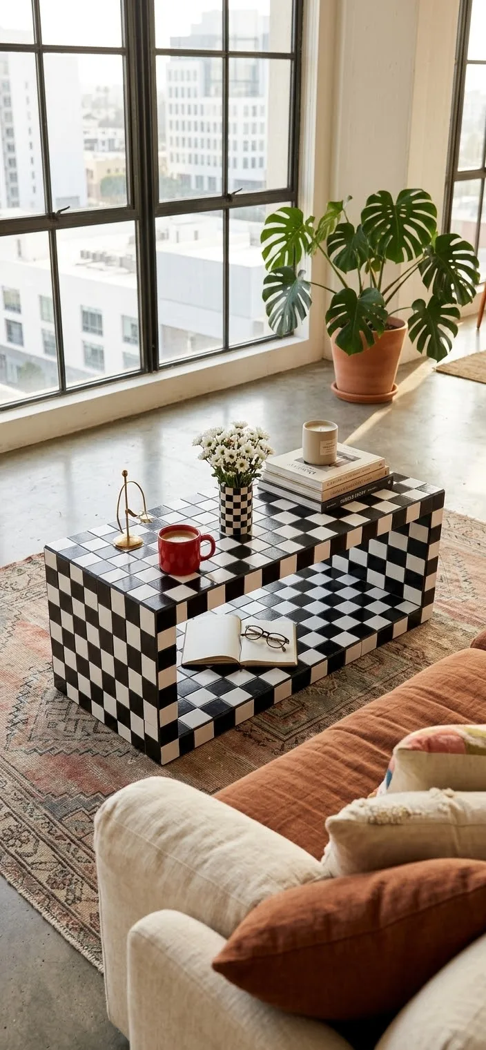 Checkered Void open-centre coffee table in a living room